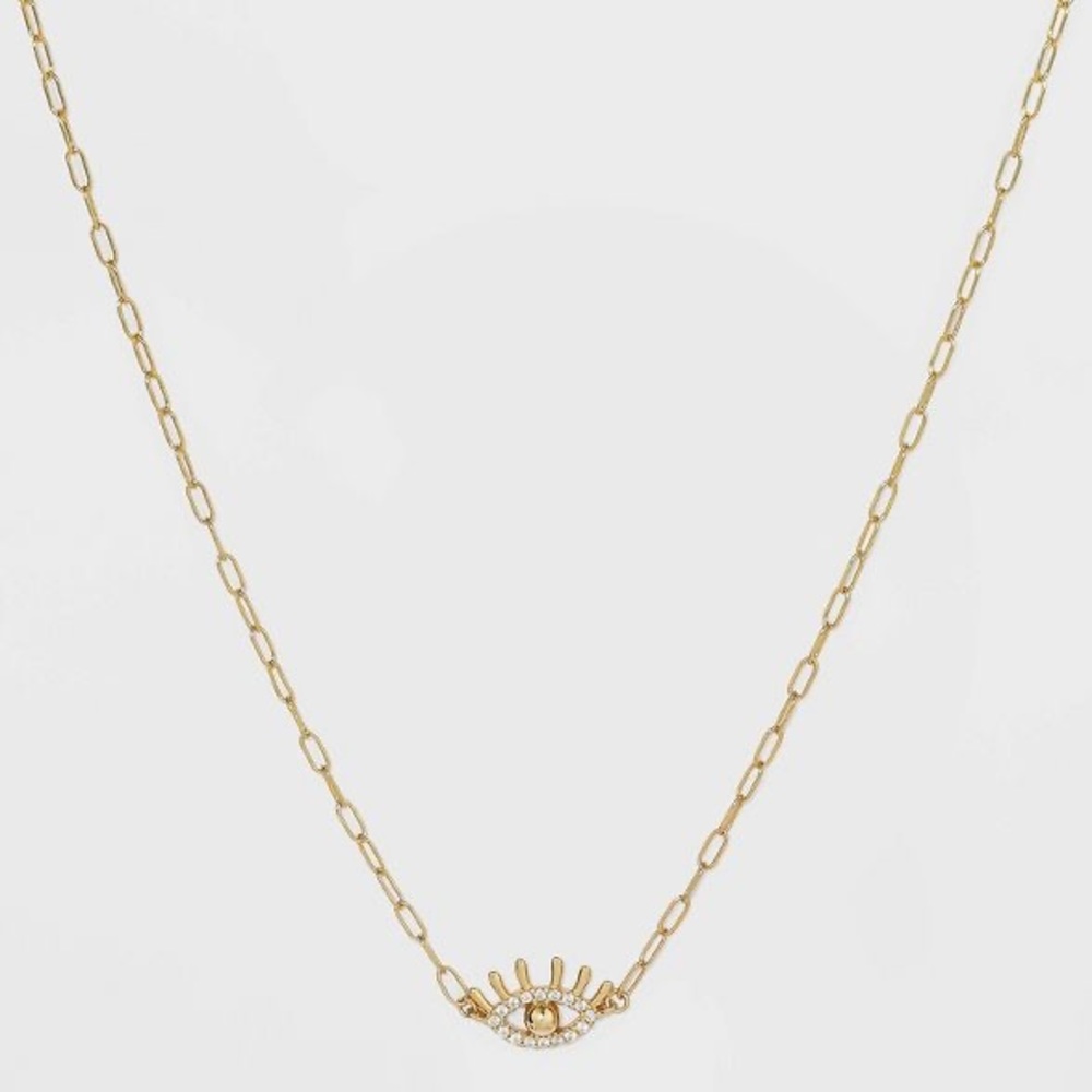 SUGARFIX BaubleBar 14k Gold Plated Crystal Evil Eye Link Chain Necklace …